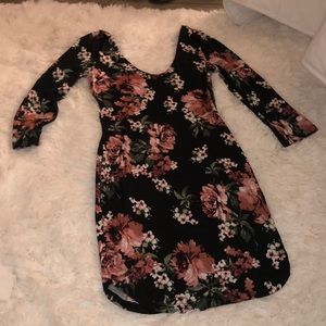 Flowered Tight Black Dress